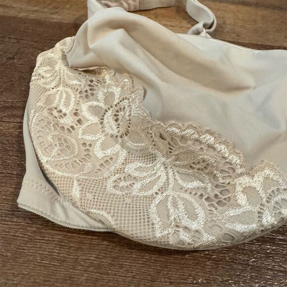 OLGA 35963 Luxury Lift Floral Lace Minimizer Underwire Beige Tan Nude Bra 36D - Picture 4 of 6